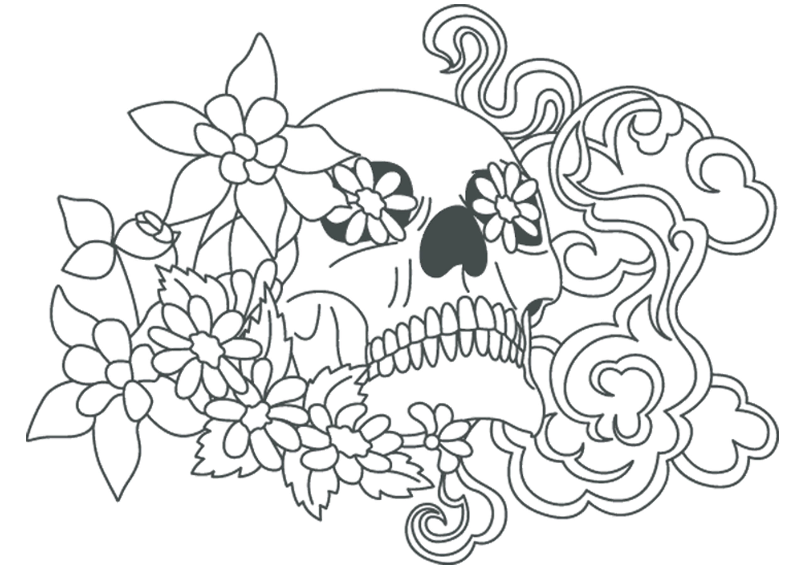 A3 Skull Stencil With Flowers Girly Skull Tattoos Skull Tattoo 