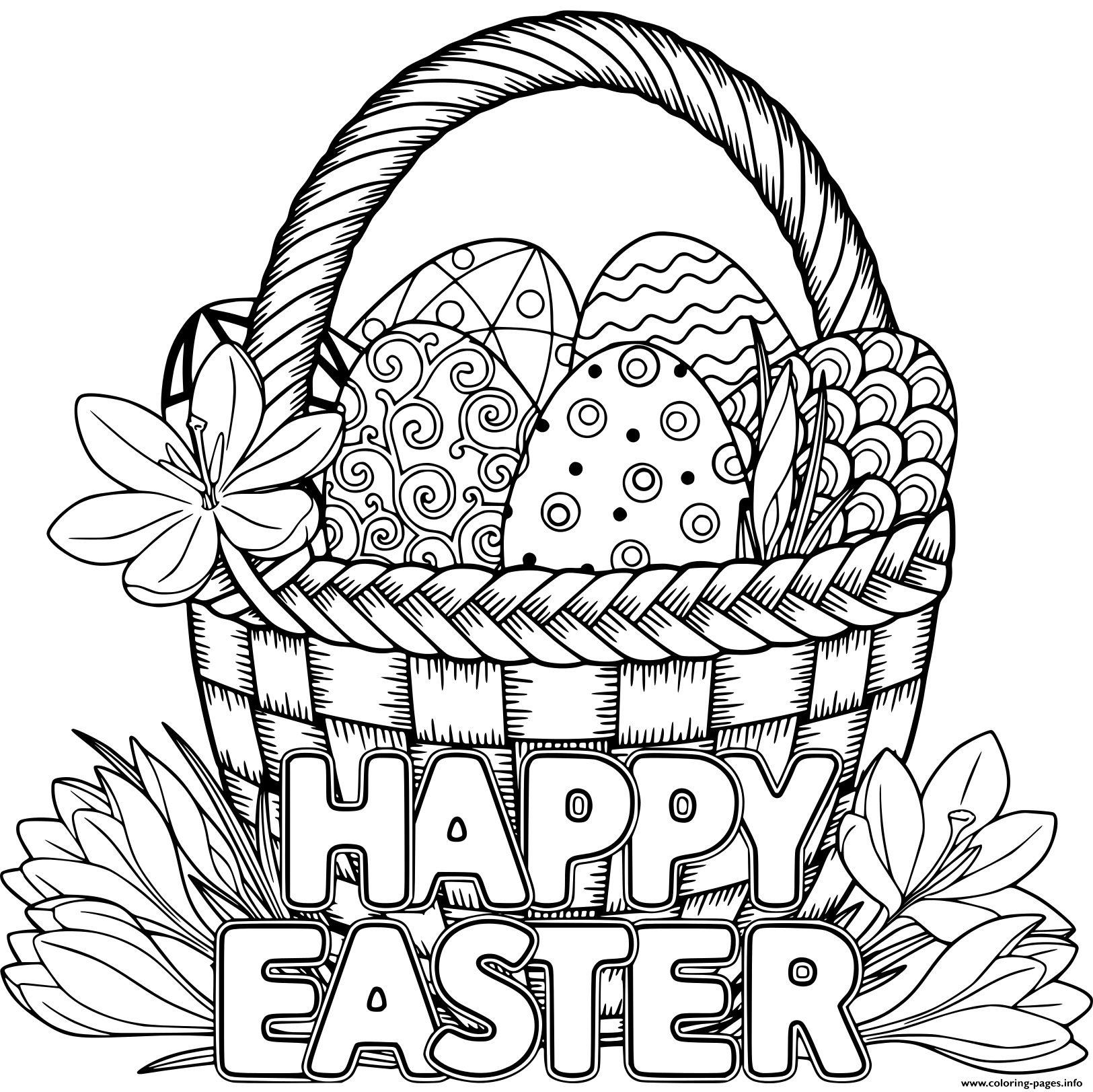 Basket Egg Adult Happy Easter Coloring Page Printable