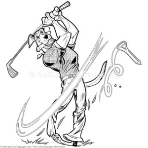 Cartoon Dog Playing Golf Coloring Pages Free Instant Download coloring