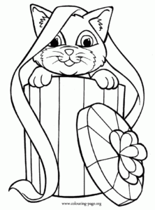 Cats And Kittens Adorable Cat Inside A Gift Box Coloring Page