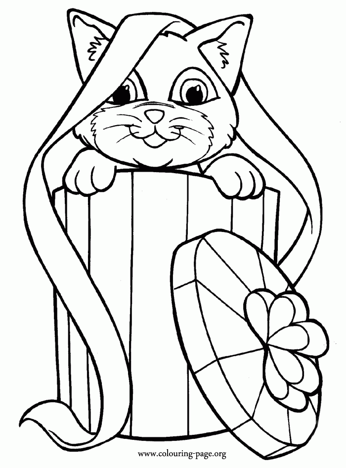 Cats And Kittens Adorable Cat Inside A Gift Box Coloring Page