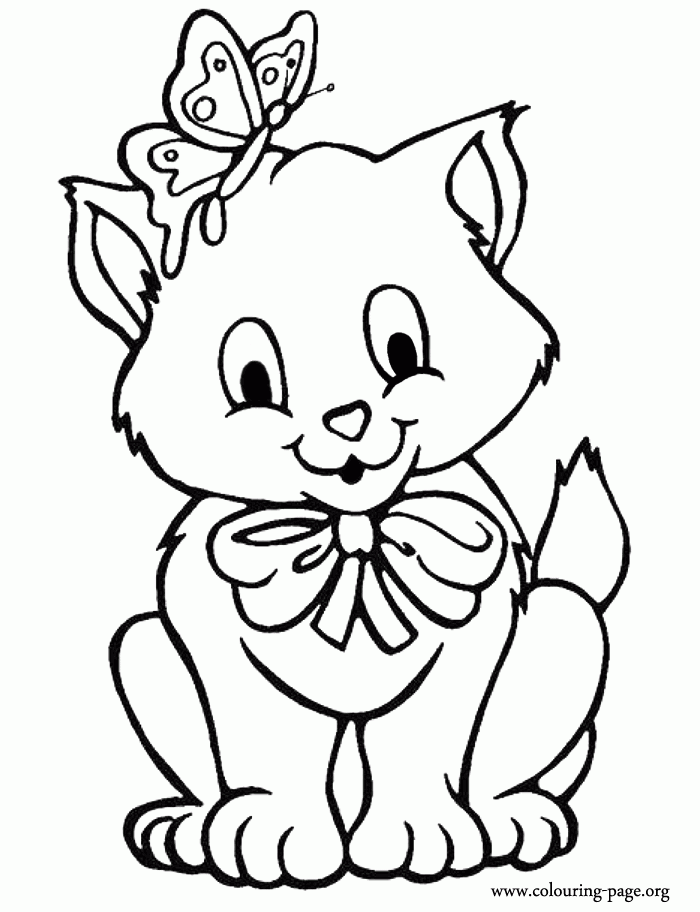 Cats And Kittens The Kitten With A Butterfly On His Head Coloring Page