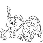 Cute Easter Bunny Painting Egg Coloring Page Printable