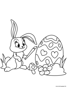 Cute Easter Bunny Painting Egg Coloring Page Printable