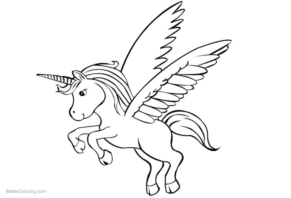 Cute Unicorn Coloring Pages With Wings Free Printable Coloring Pages