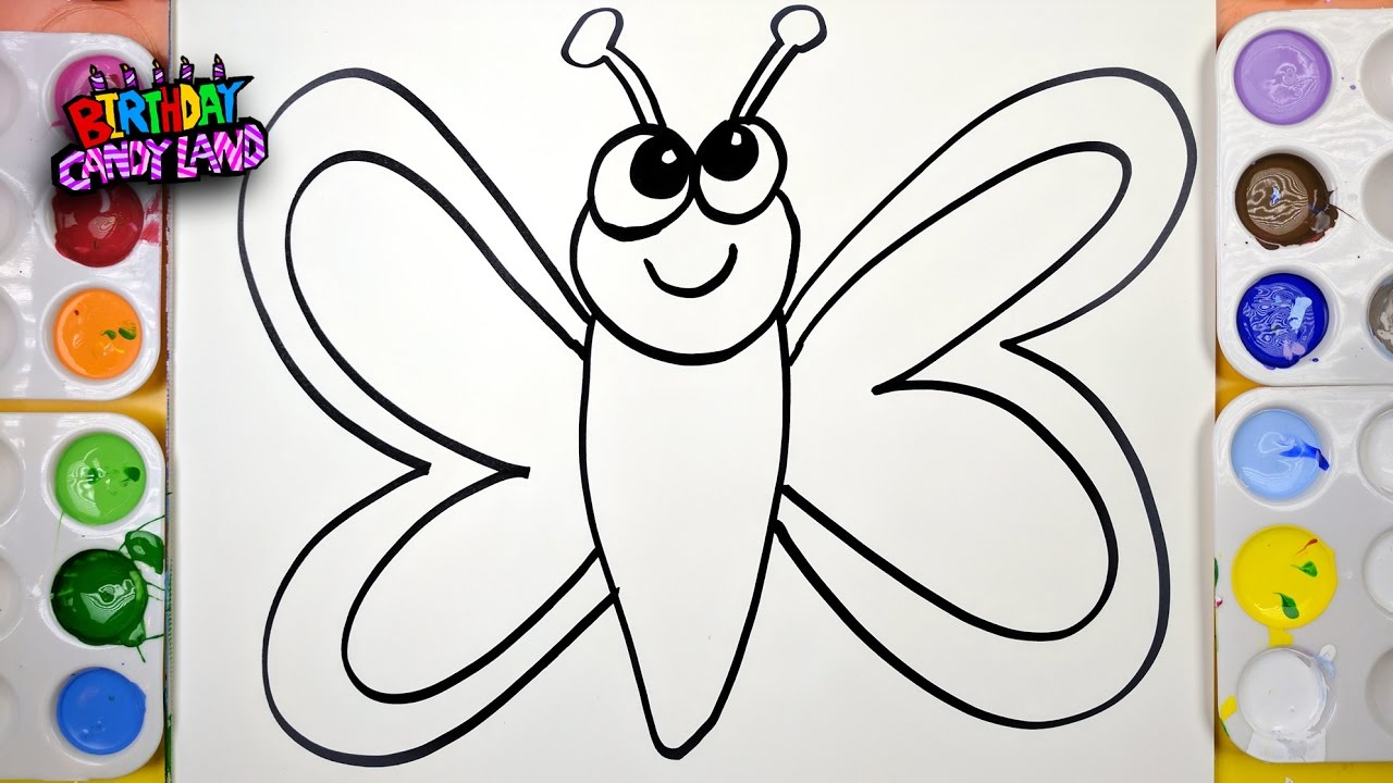 Draw Color Paint Butterfly Coloring Page For Kids To Learn Painting 