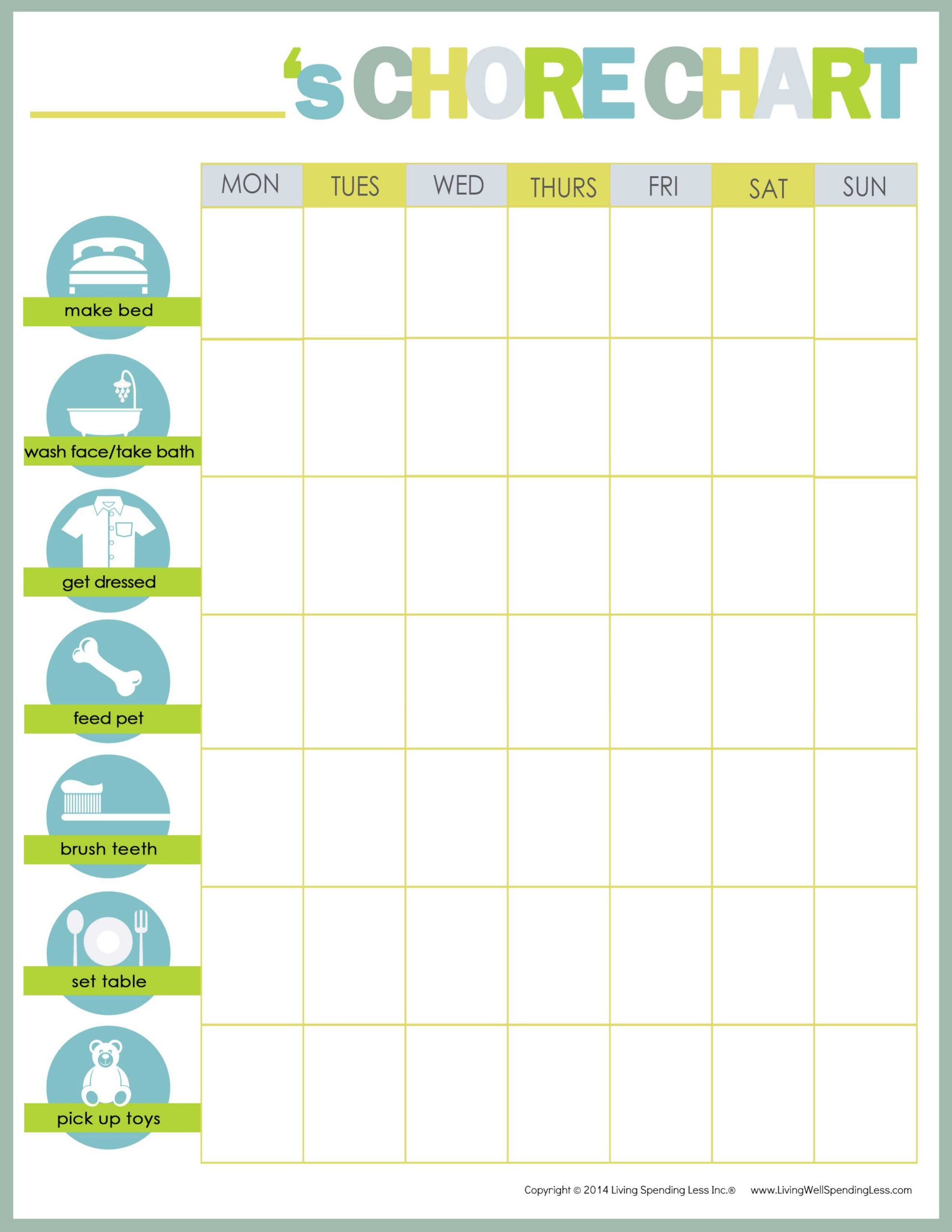 Free Printable Weekly Chore Charts