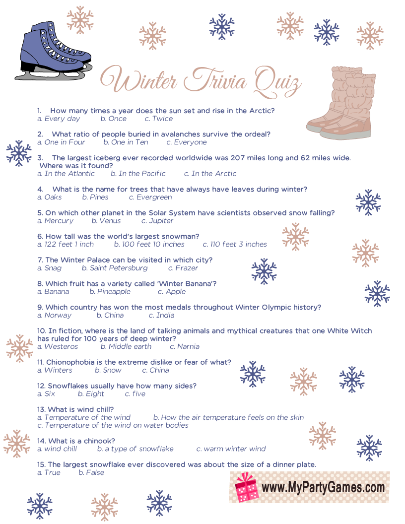 Free Printable Winter Trivia Quiz With Answers