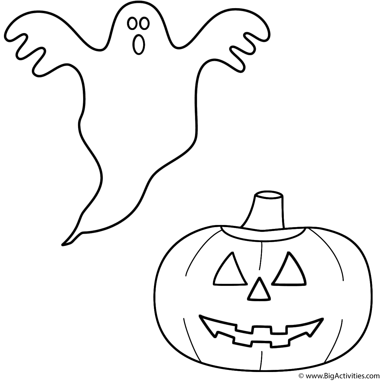 Ghost With Pumpkin jack o lantern Coloring Page Halloween 