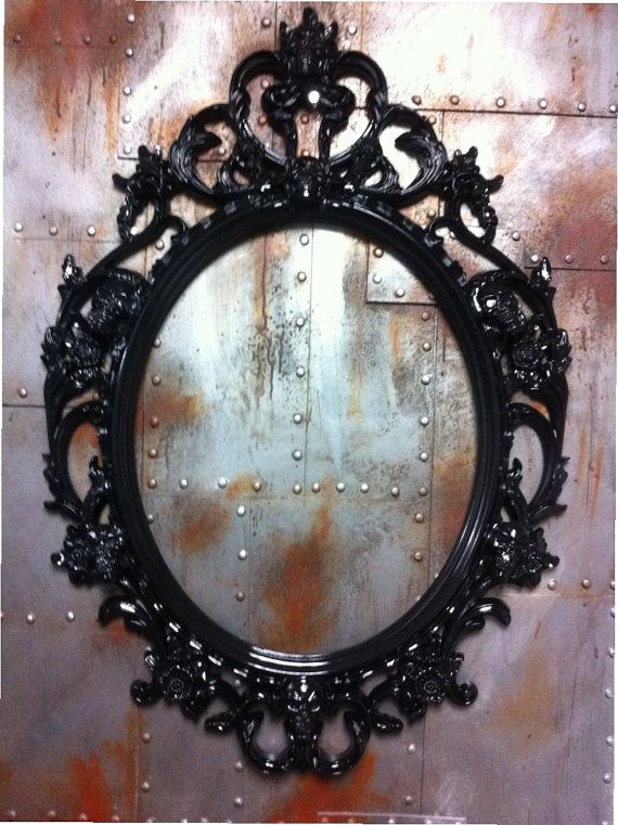 Gloss Black Skulls Oval Picture Frame Mirror Shabby Chic Baroque Gothic 