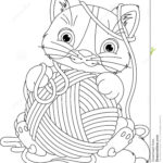 Kitten With Yarn Ball Coloring Page Stock Vector Illustration Of