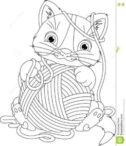 Kitten With Yarn Ball Coloring Page Stock Vector Illustration Of