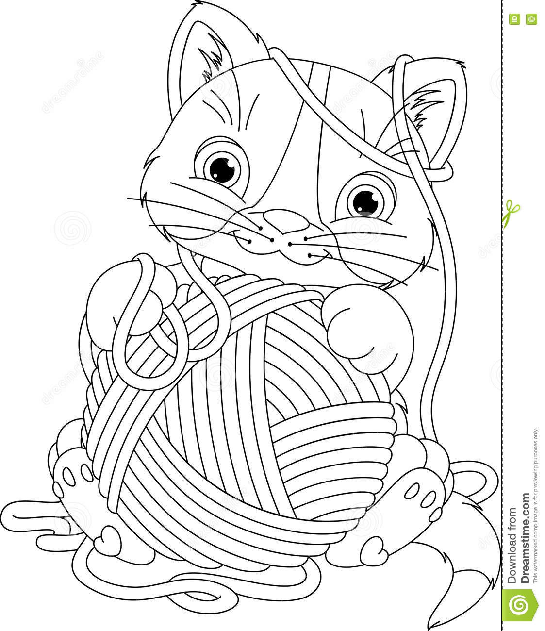 Kitten With Yarn Ball Coloring Page Stock Vector Illustration Of 