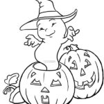 Little Ghost With Hat And Halloween Pumpkins Coloring Page Download