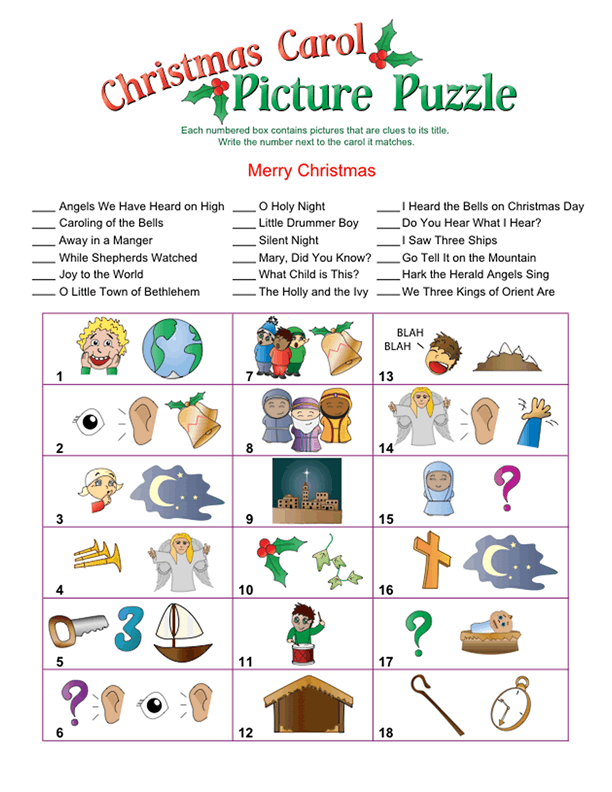 Printable Christmas Carol Picture Puzzle Christmas Carol Game 