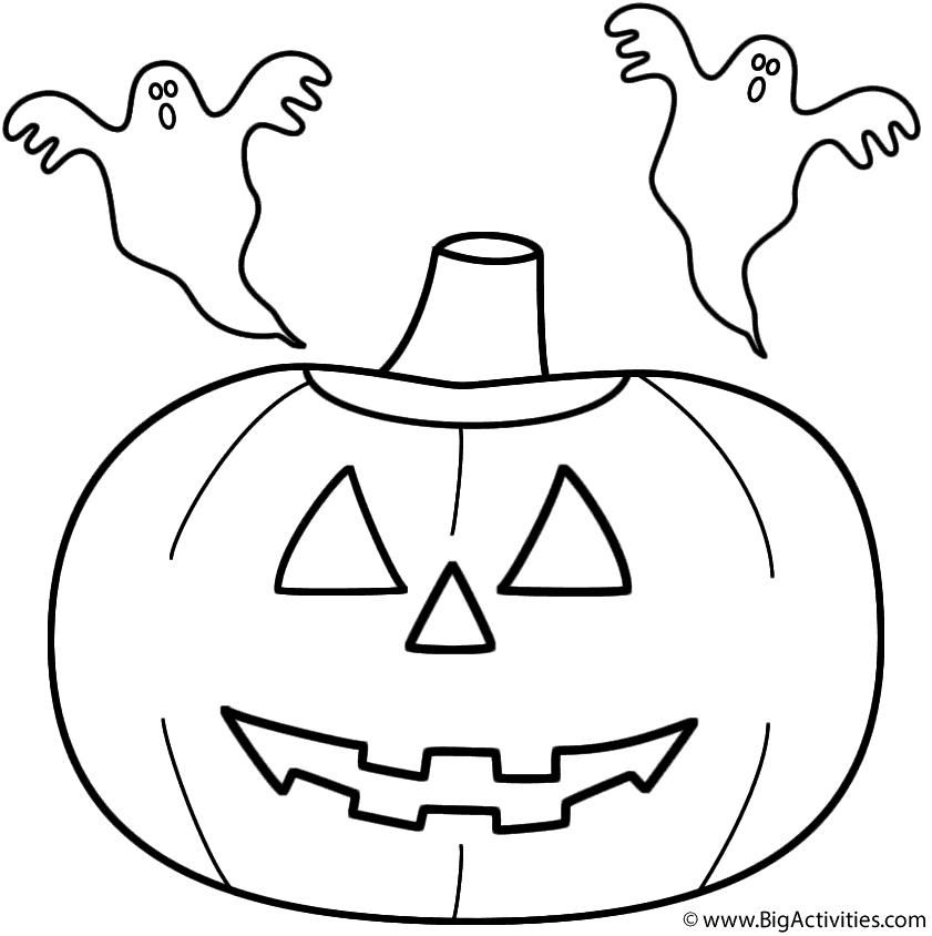 Pumpkin Jack o Lantern With Ghosts Coloring Page Halloween 