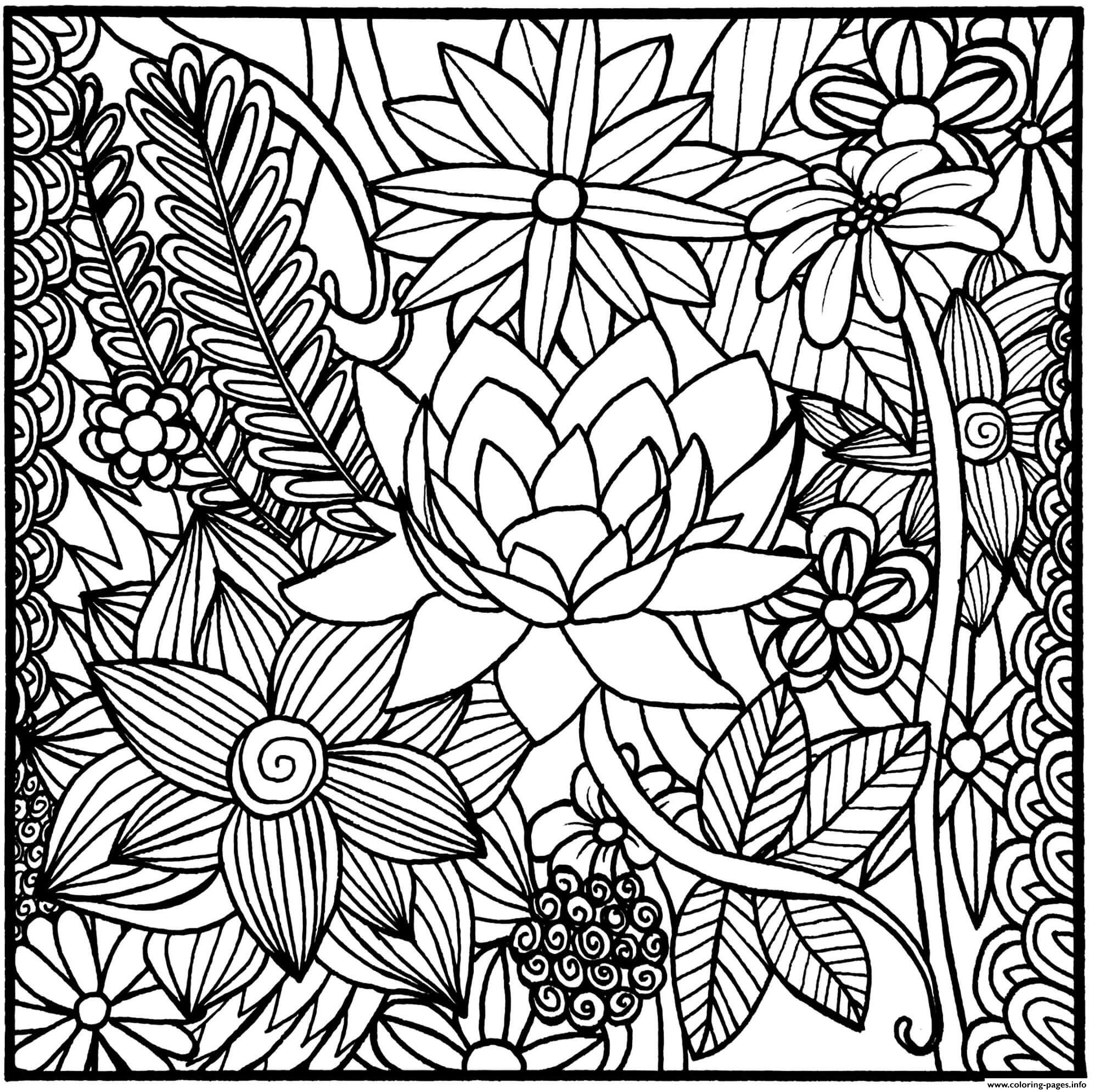 Realistic Flowers In A Square Coloring Page Printable