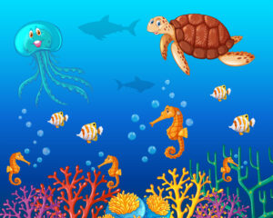 Sea Animals Swimming Under The Ocean 371627 Vector Art At Vecteezy