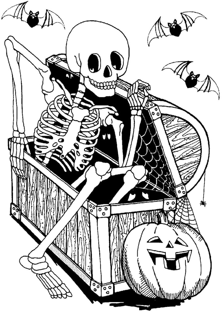 Skeleton In A Chest Printable Printable Halloween Coloring Pages For 