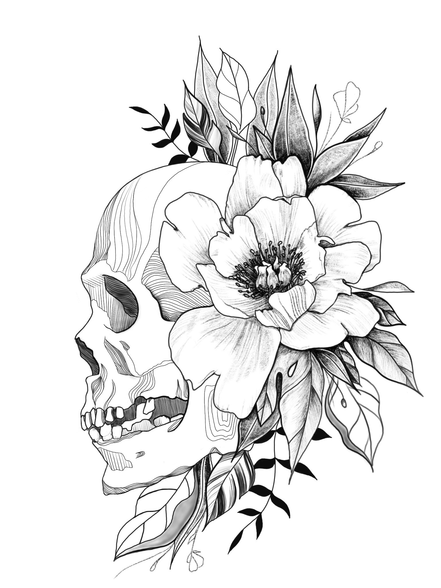 Skull And Floral Tattoo Design By morgansierraart Skull Tattoo 