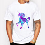 T Shirt Men 2016 Fashion Color Unicorn Print T Shirt Mens Summer