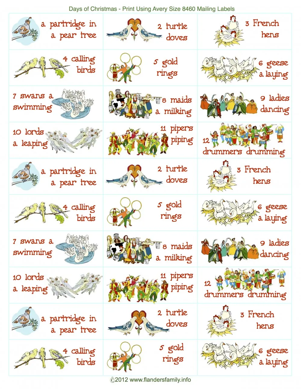12 Days Of Christmas Sing A Long Free Printable