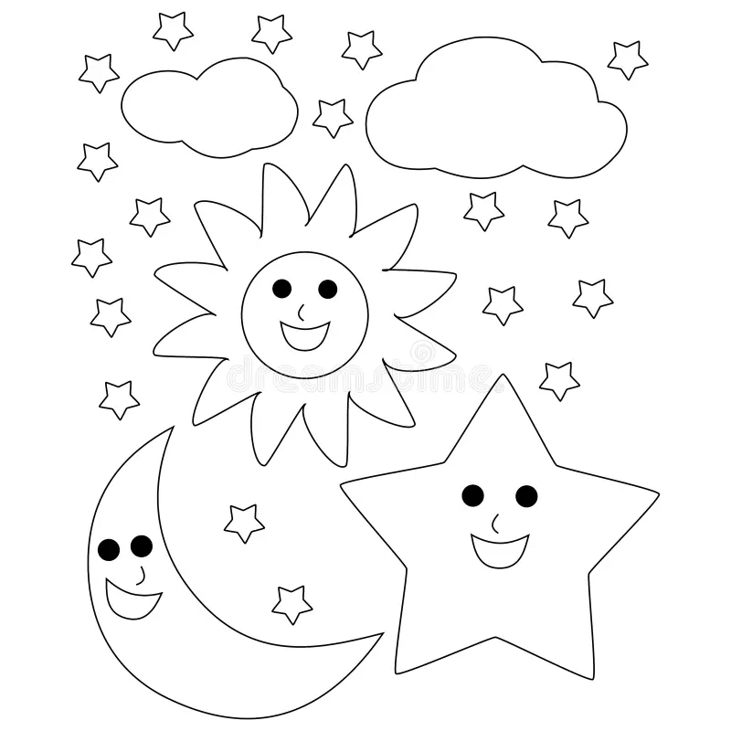 Cute Sun Moon Stars Clouds Black White Coloring Page Illustration Concept Can Be Used Children S Coloring Pages To Image263160612 Cute Sun Moon Stars Clouds Black White Coloring Page Illustration Concept Can Be Used Children S Coloring Pages To Image263160612