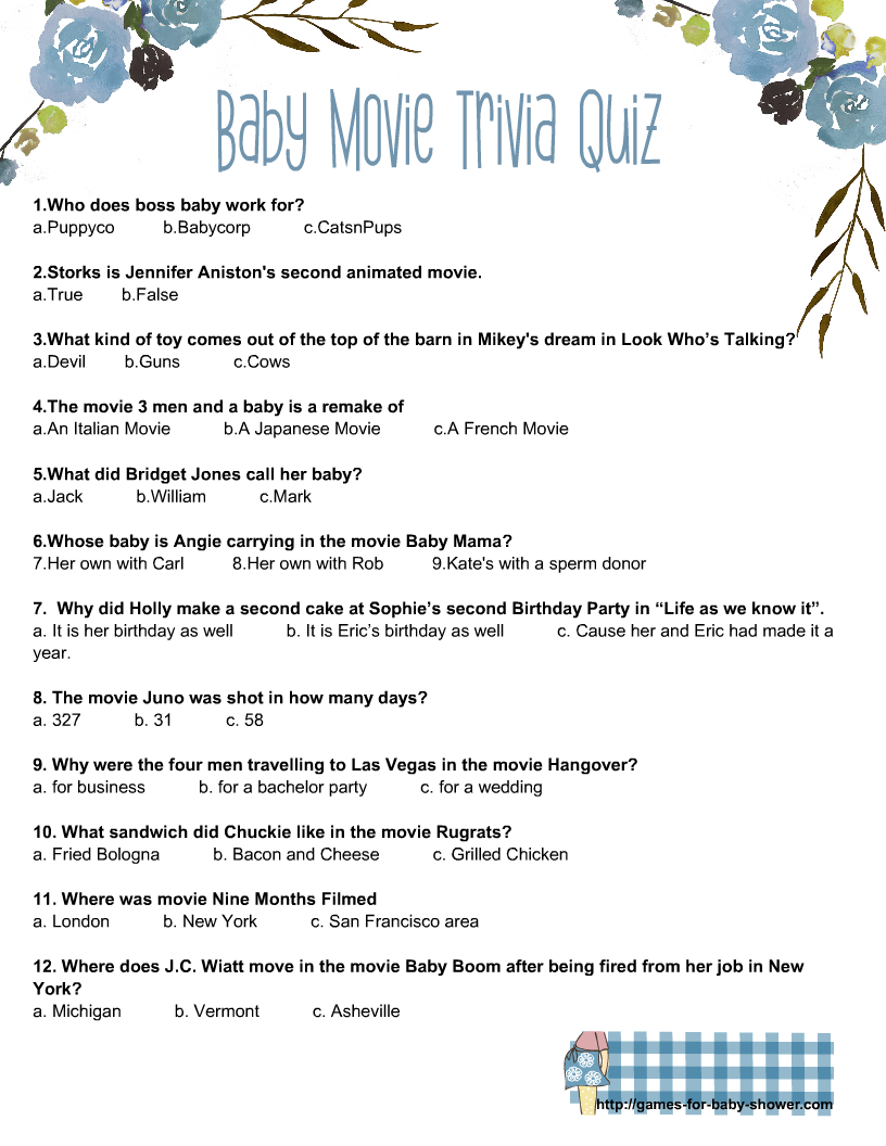 Free Printable Baby Movie Trivia Quiz Free Printable Baby Movie Trivia Quiz