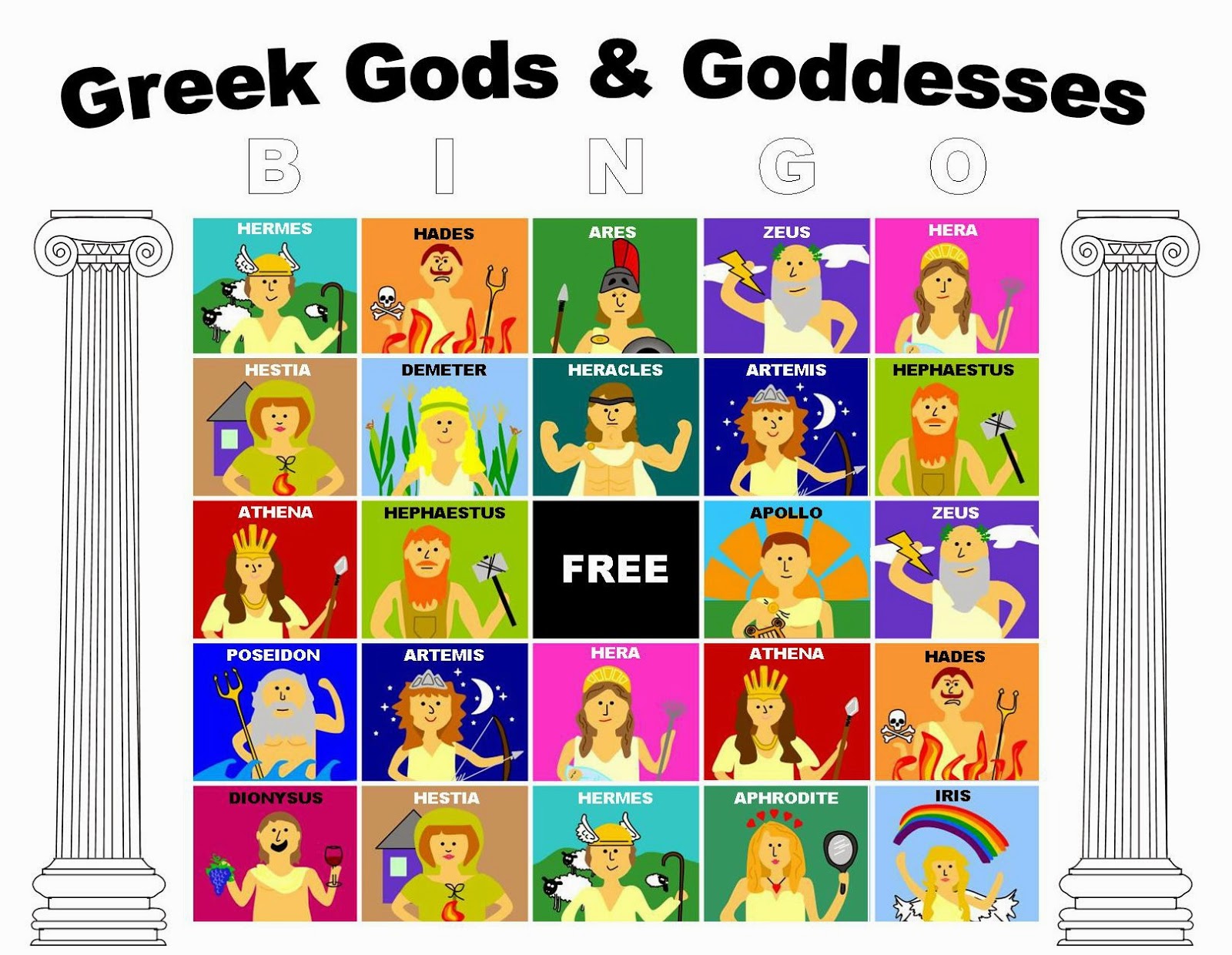 Greek Gods And Goddesses Bingo Free