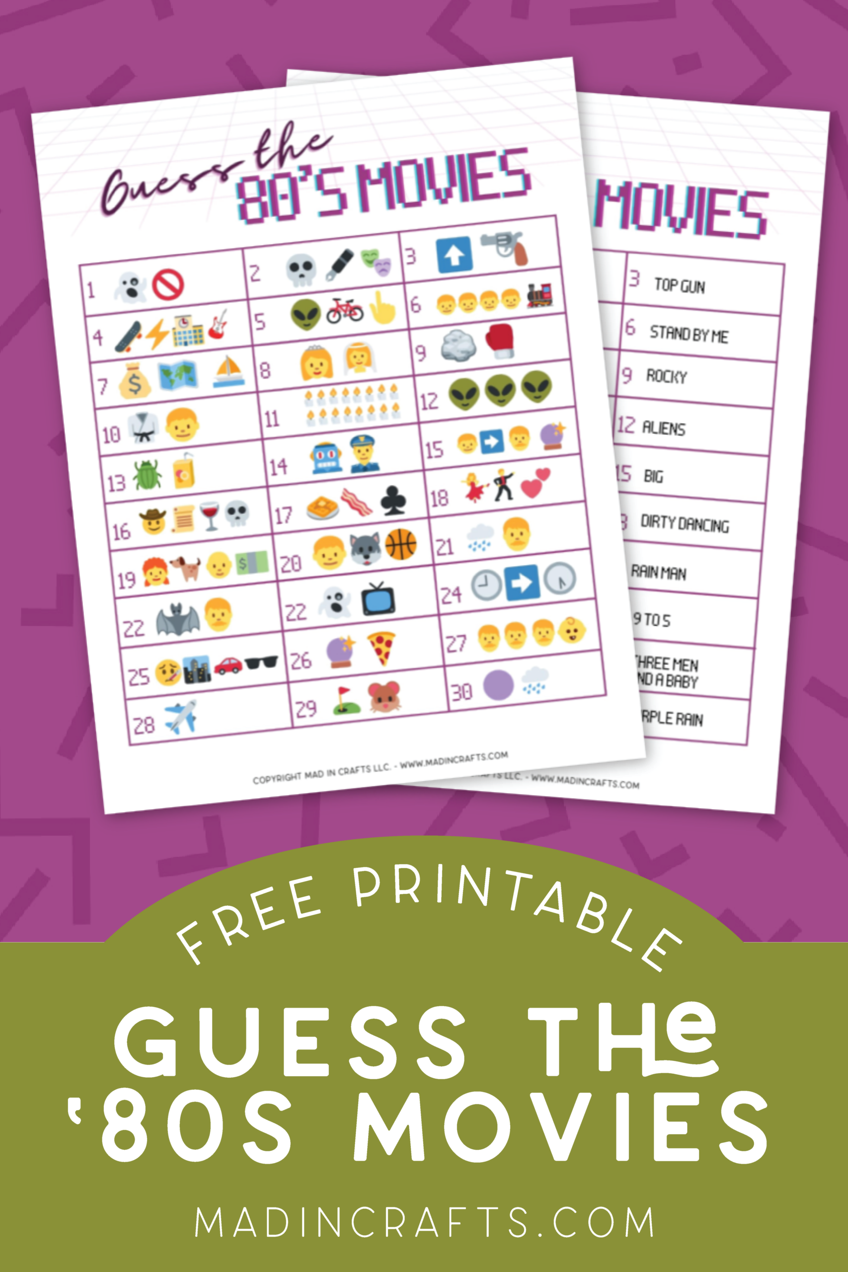 Guess The 80s Movie By The Emoji Printable Game