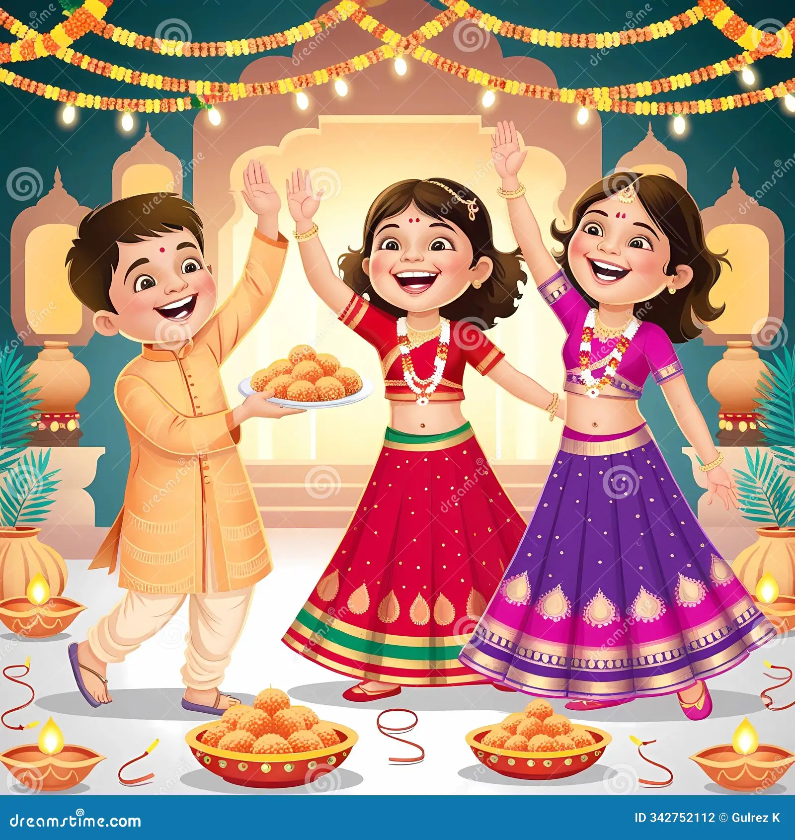Happy Kids Celebrating Diwali Sweets Diyas Illustration Three Joyful Children Indian Festival Lights Two Girls Image342752112 Happy Kids Celebrating Diwali Sweets Diyas Illustration Three Joyful Children Indian Festival Lights Two Girls Image342752112
