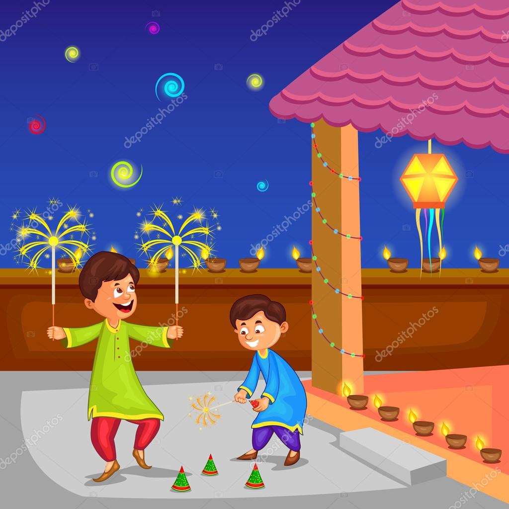 Kids Enjoying Firecracker Celebrating Diwali 55094939 Kids Enjoying Firecracker Celebrating Diwali 55094939