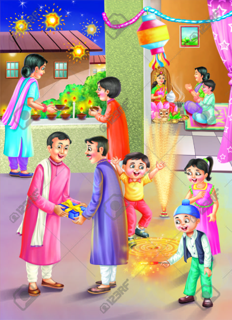 Photo 65258698 People And Kids Celebrating Diwali