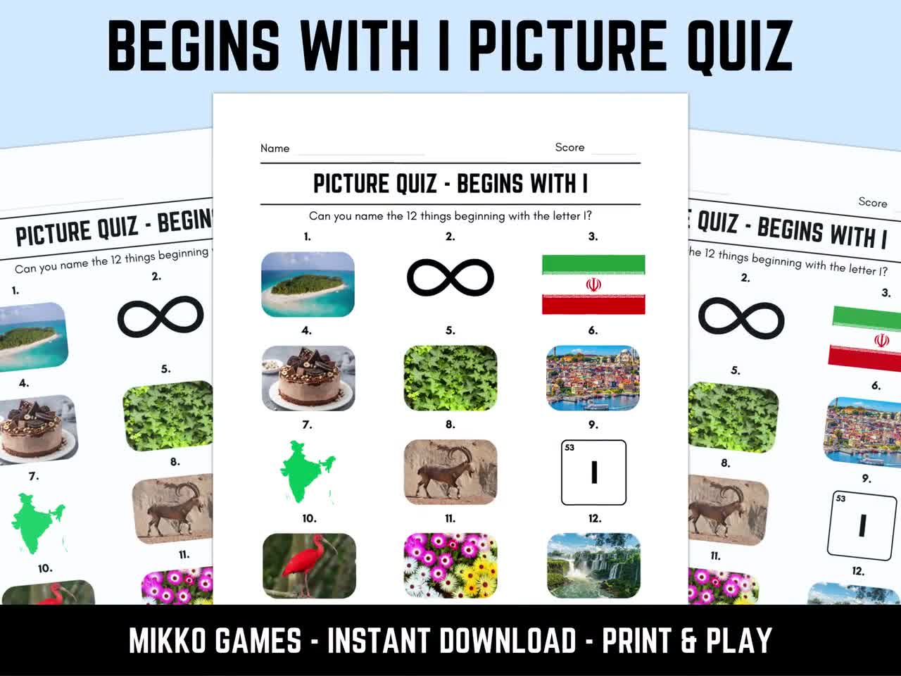 Printable Begins With I Picture Quiz Printable Begins With I Picture Quiz