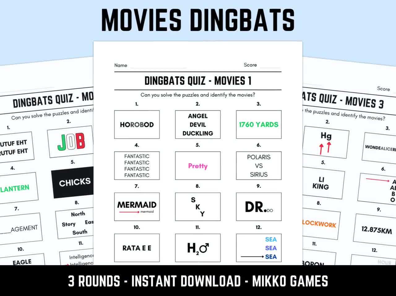 Printable Movies Dingbats Picture Quiz