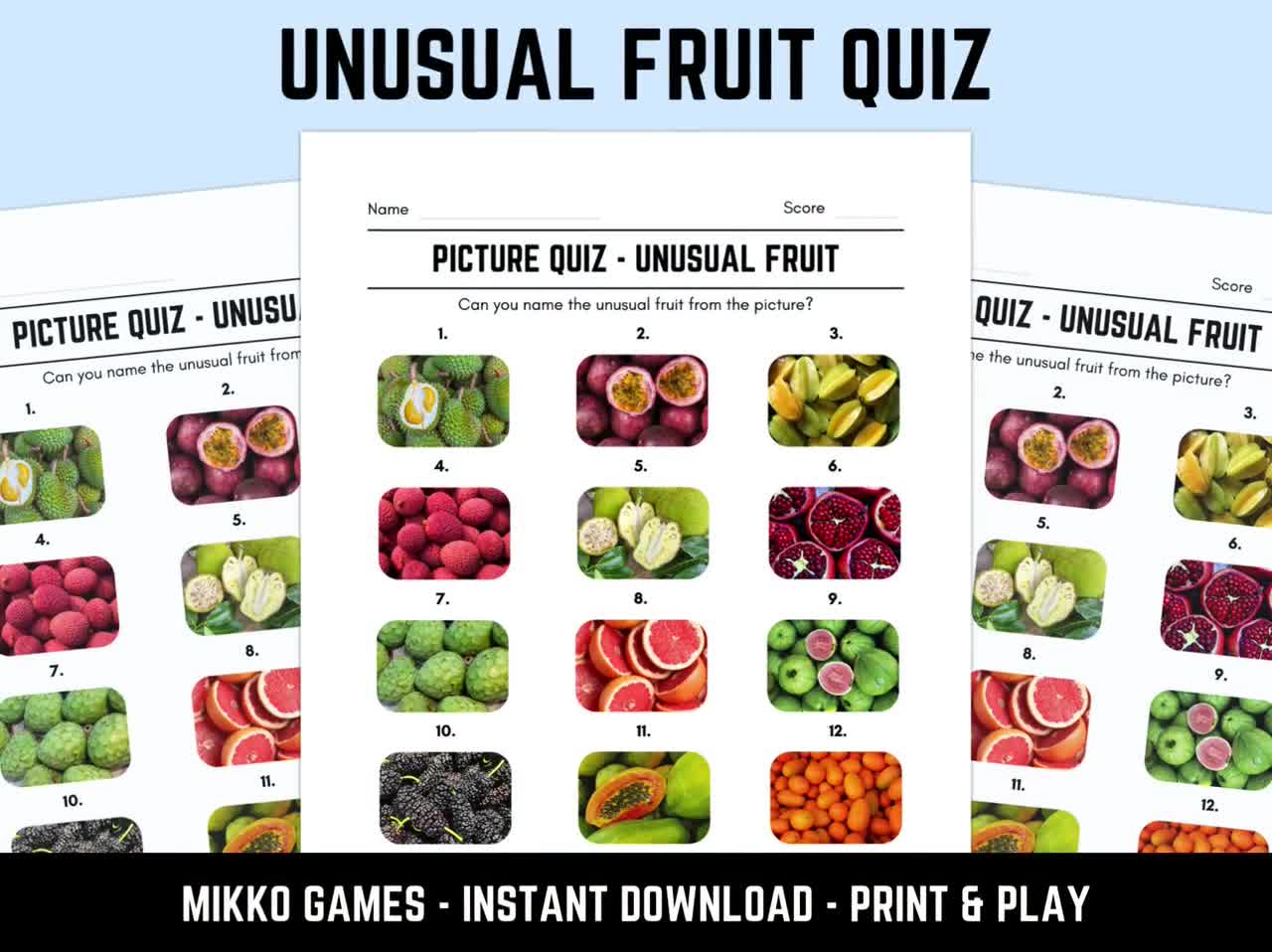 Printable Unusual Fruit Picture Quiz