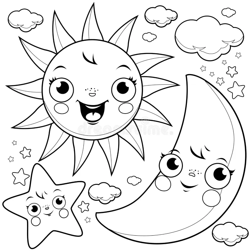 Sun Moon Stars Coloring